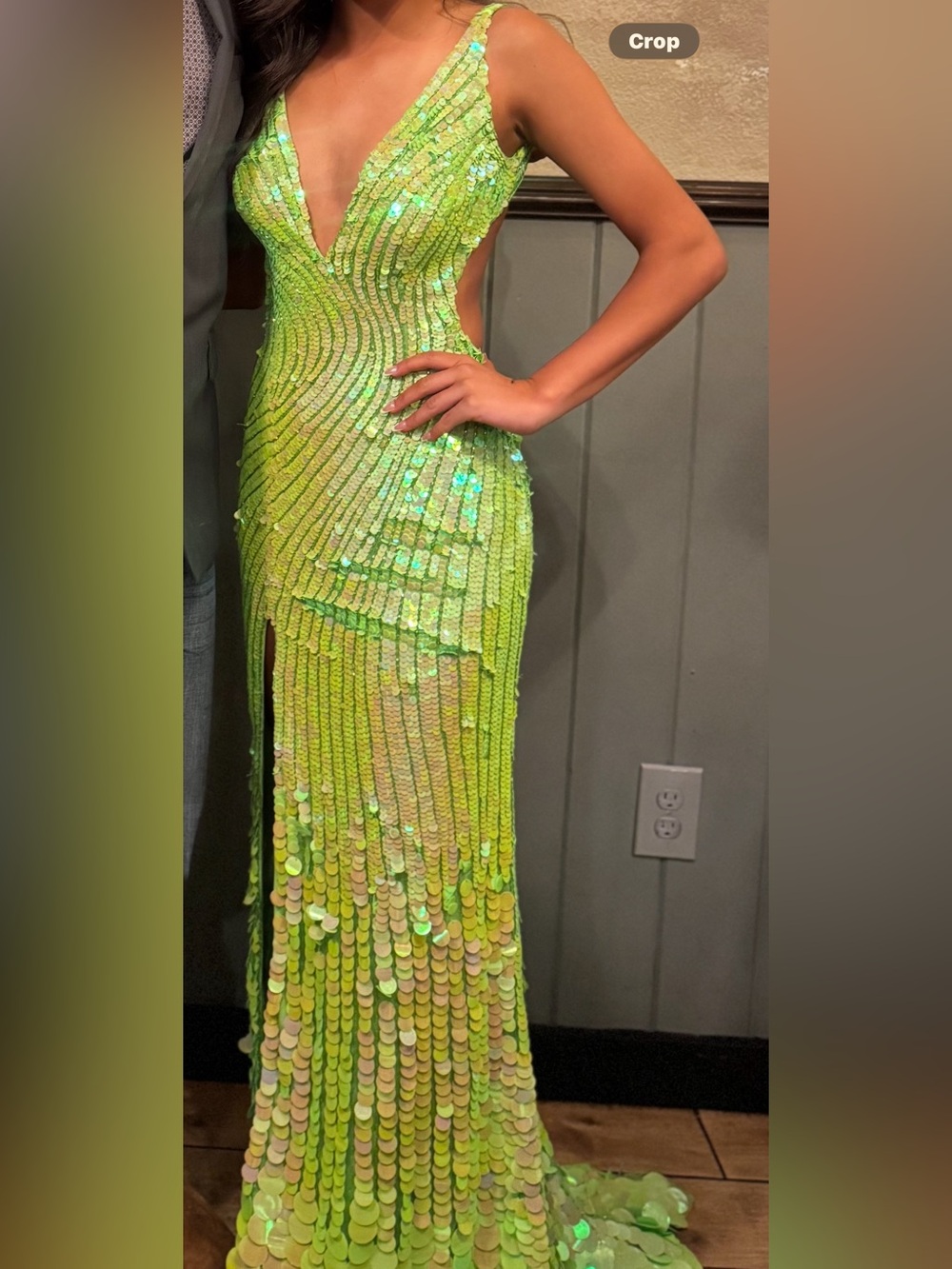 Sherri Hill Neon Lime Sequin Plunge Gown